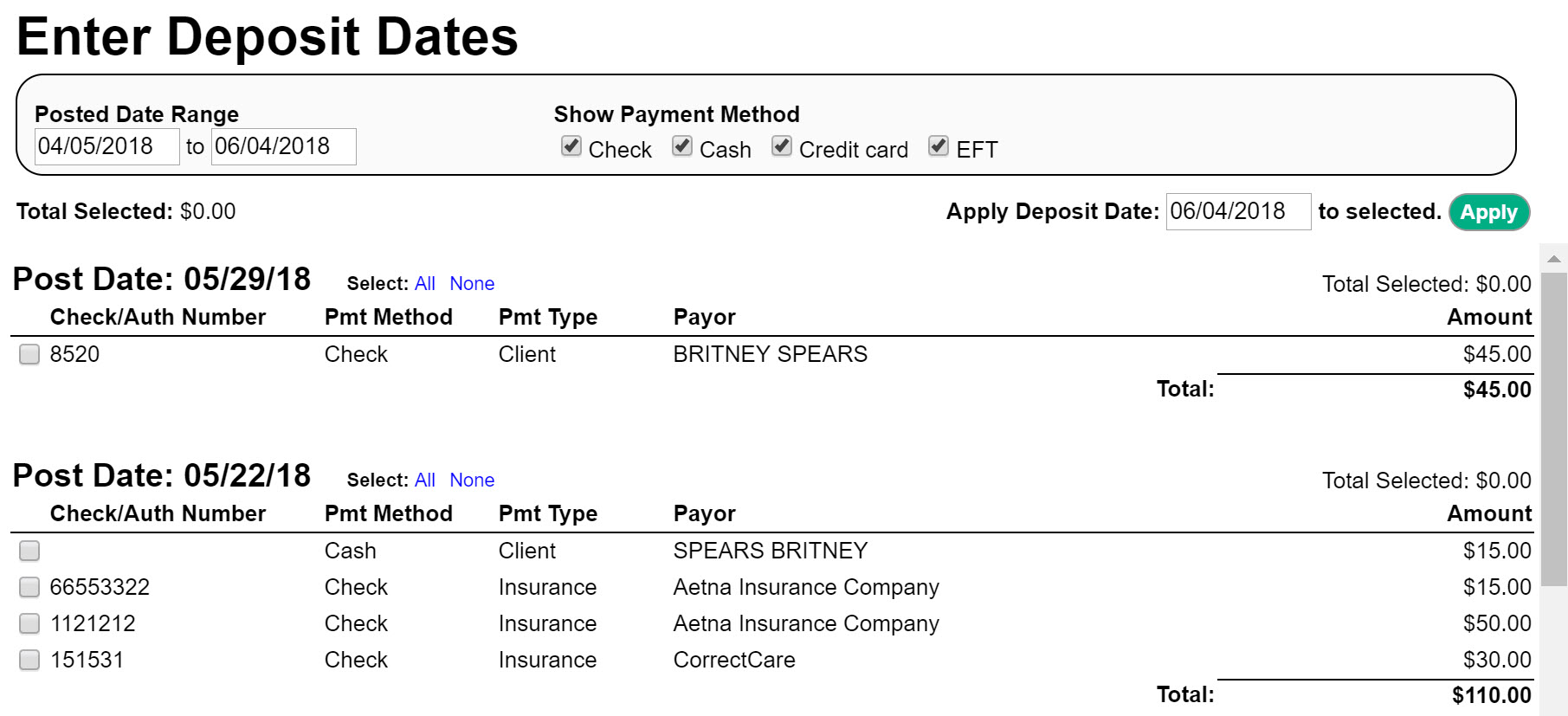 Deposit Date Batch Entry On Payments Therabill