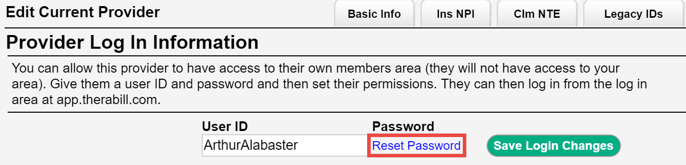 Change Your Password Therabill