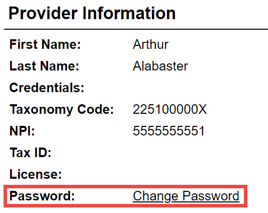 Change Your Password Therabill