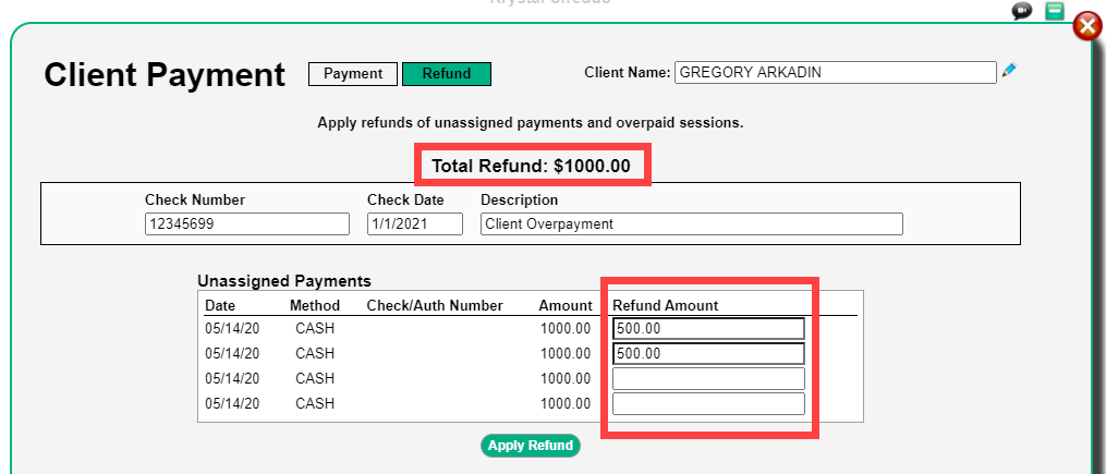 Refunding Overpayments & Unassigned Client Payments – Therabill